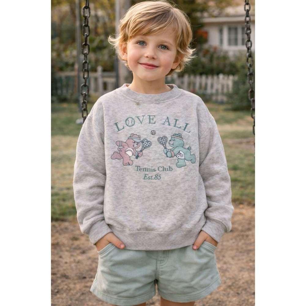 Care Bears Sweatshirt Kids 6 Gray Love All Tennis Club Graphic Retro 90s